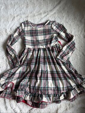 Girl August dress sz 6 Girls Plaid Long-Sleeve Ruffle Hem Dress - Cream & Red